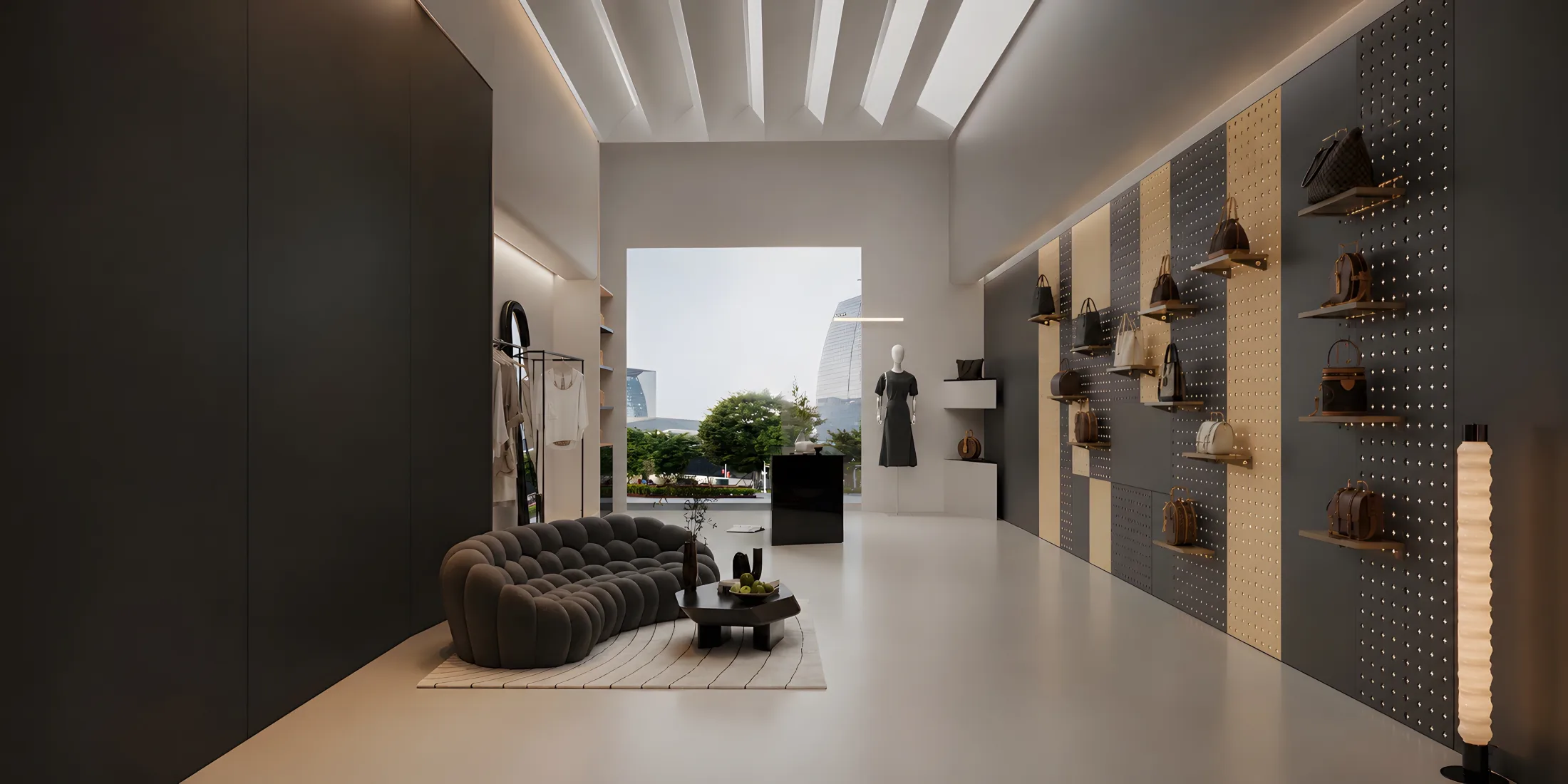 Commercial showroom with modular wall display
